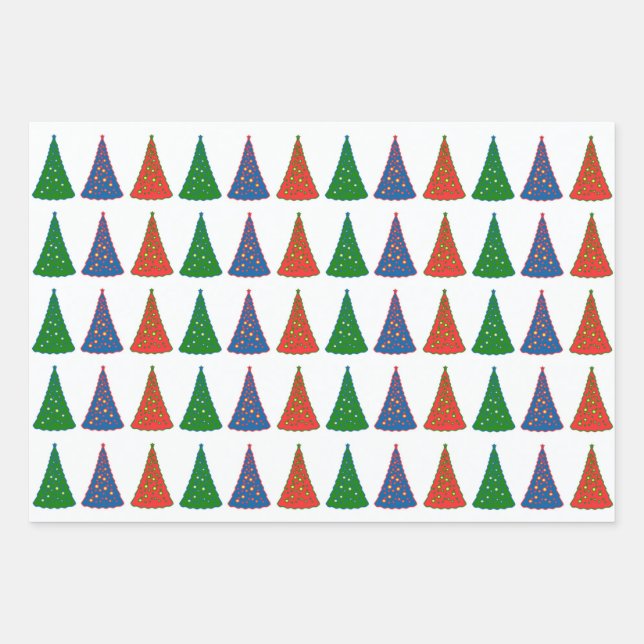 Christmas Trees Tri-Colour Wrapping Paper Sheet (Front)