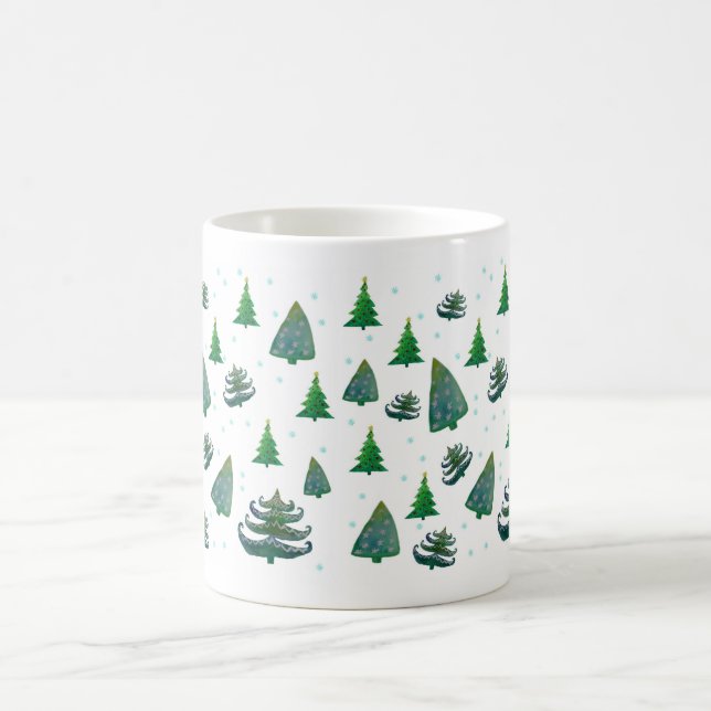 Christmas Trees Watercolor Art  White Mug (Center)