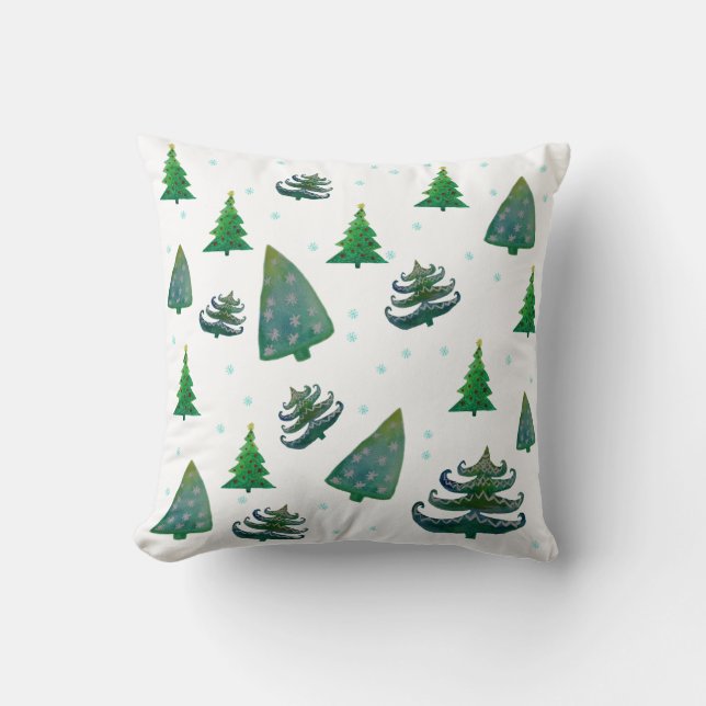 Christmas Trees Watercolor Art Wrapping Paper Cushion (Front)