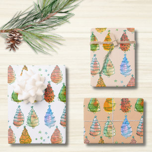 Christmas Trees Watercolor Wrapping Paper Sheet