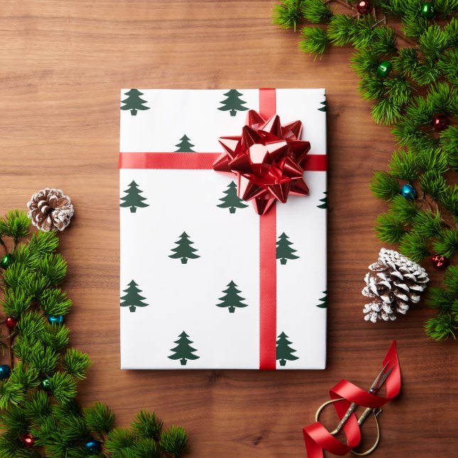 Christmas Trees white pine green minimalist simple Wrapping Paper (Holiday Gift)