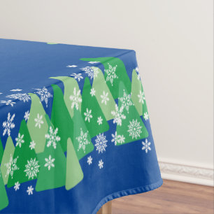 Christmas Trees White Snowflakes Deep Blue Tablecloth