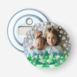 Christmas Trees White Snowflakes Joy to the World Bottle Opener