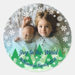 Christmas Trees White Snowflakes Joy to the World  Classic Round Sticker