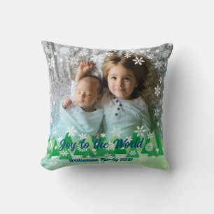 Christmas Trees White Snowflakes Joy to the World Cushion