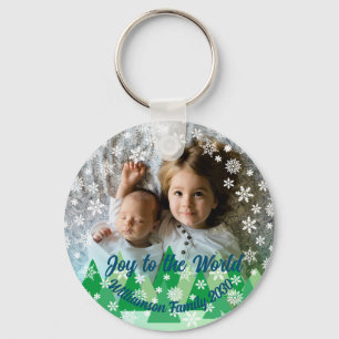 Christmas Trees White Snowflakes Joy to the World  Key Ring