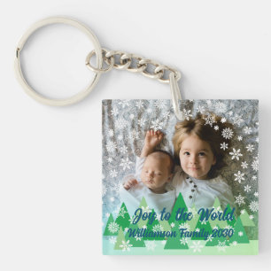 Christmas Trees White Snowflakes Joy to the World  Key Ring