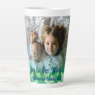 Christmas Trees White Snowflakes Joy to the World  Latte Mug