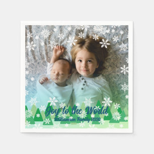 Christmas Trees White Snowflakes Joy to the World  Napkin
