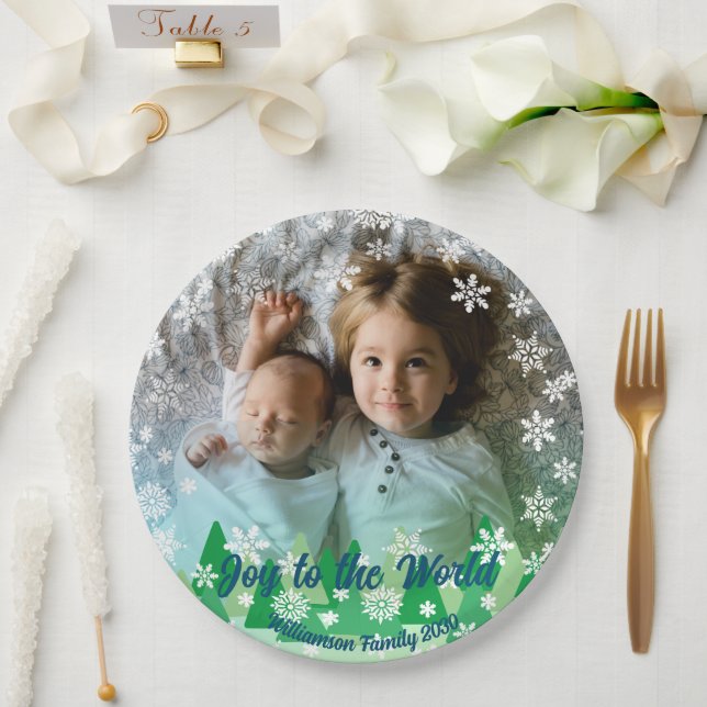Christmas Trees White Snowflakes Joy to the World  Paper Plate (Wedding)