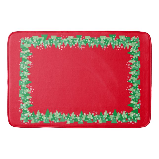 Christmas Trees White Snowflakes Red Bath Mat (Front)