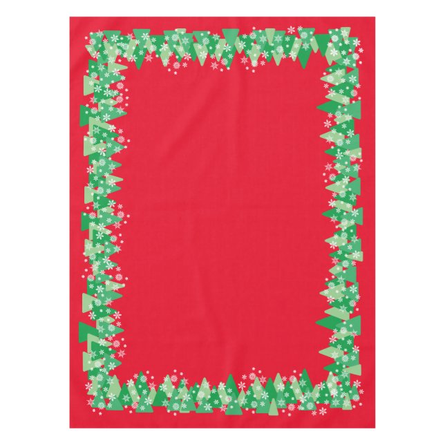 Christmas Trees White Snowflakes Red Tablecloth (Front)