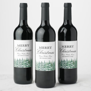 Christmas Trees Winter Merry Christmas Custom Wine Label