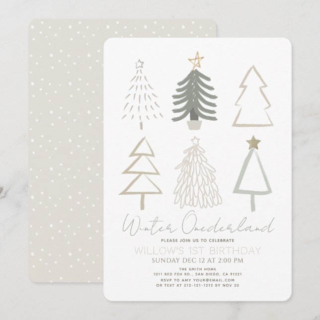 Christmas Trees Winter Onederland 1st Birthday Invitation (Front/Back)