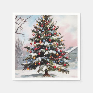 Christmas trees winter snowy landscape napkin