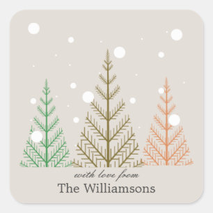Christmas trees with falling snow square sticker