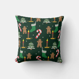 Christmas trees with gingerbread men,  cushion