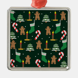 Christmas trees with gingerbread men, metal tree decoration