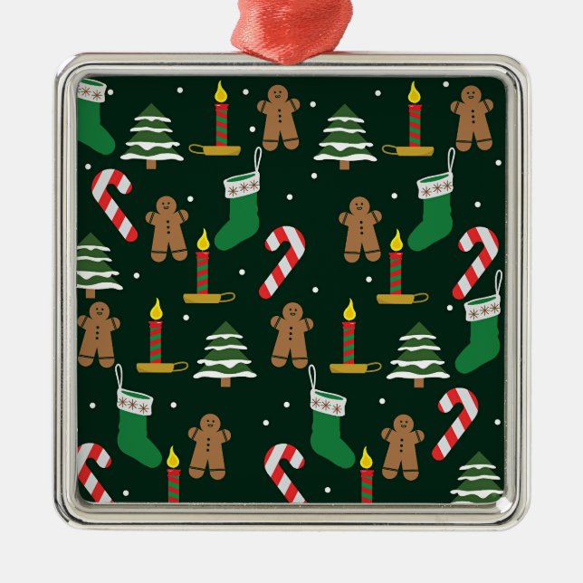 Christmas trees with gingerbread men,  metal tree decoration (Front)