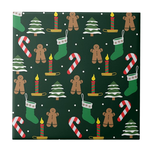 Christmas trees with gingerbread men,  tile (Front)