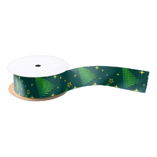 Christmas Trees with Gold Stars Ribbon Satin Ribbon