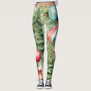 Christmas trees with holiday toys leggings