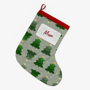 Christmas Trees with Stars and Custom Name Large Christmas Stocking