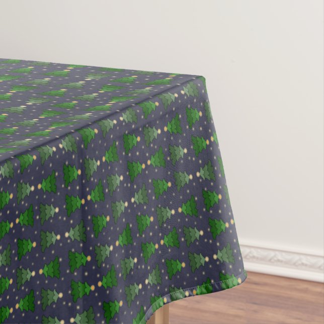 Christmas Trees with Stars on Custom Blue Tablecloth (In Situ)