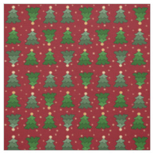 Christmas Trees with Stars on Custom Red Fabric