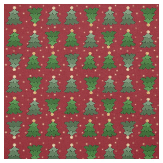 Christmas Trees with Stars on Custom Red Fabric (Swatch)