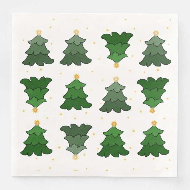 Christmas Trees with Stars on Custom White Napkin (Front)