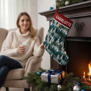 Christmas Trees Woodland Embroidered Personalised Small Christmas Stocking