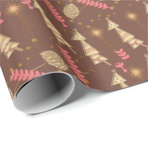 Christmas Trees Wrapping Paper Brown
