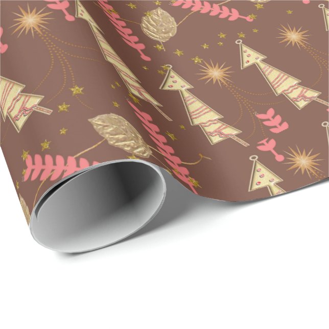 Christmas Trees Wrapping Paper Brown (Roll Corner)