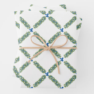Christmas Trellis Blue Bow  Wrapping Paper Sheet