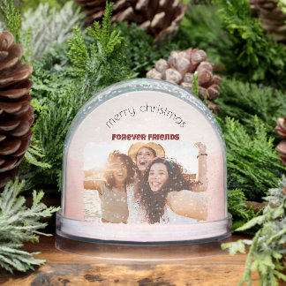 Christmas Trendy Checks Custom Photo Holiday Cards Snowglobe