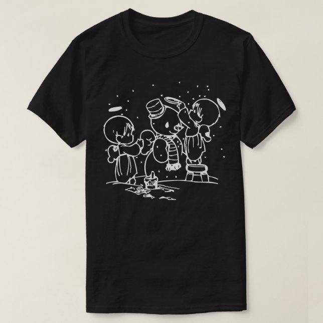 Christmas Trendy Drawing Angels Building Snowman m T-Shirt (Design Front)