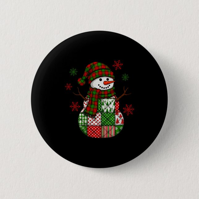 Christmas Trendy Patchwork Snowman Merry Christmas 6 Cm Round Badge (Front)
