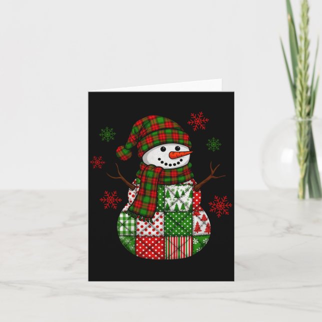 Christmas Trendy Patchwork Snowman Merry Christmas Card (Front)