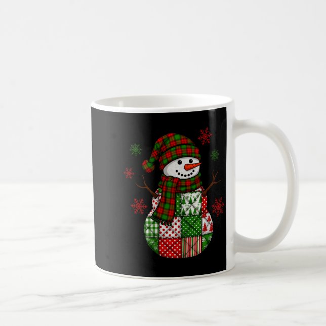 Christmas Trendy Patchwork Snowman Merry Christmas Coffee Mug (Right)