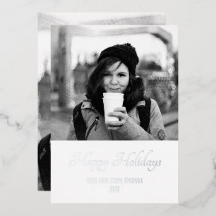 Christmas Trendy Script Two Side Photo Foil Holiday Card