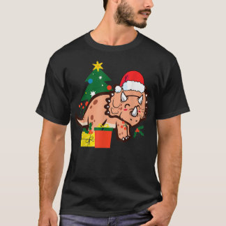 Christmas Triceratops Dinosaur Cute Holiday Santa  T-Shirt
