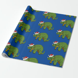 Christmas Triceratops Dinosaur Wrapping Paper