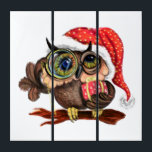 Christmas Triptych Baby Owl with Gift<br><div class="desc">Cute Baby Owl In Christmas Hat and Gift - Painting Funny Bird Fun Collection - Choose / Add Your Unique Text / Name / Colour - Make Your Special Gift - Resize and move or remove / add elements - image / text with customisation tool. Painting and Design by MIGNED....</div>