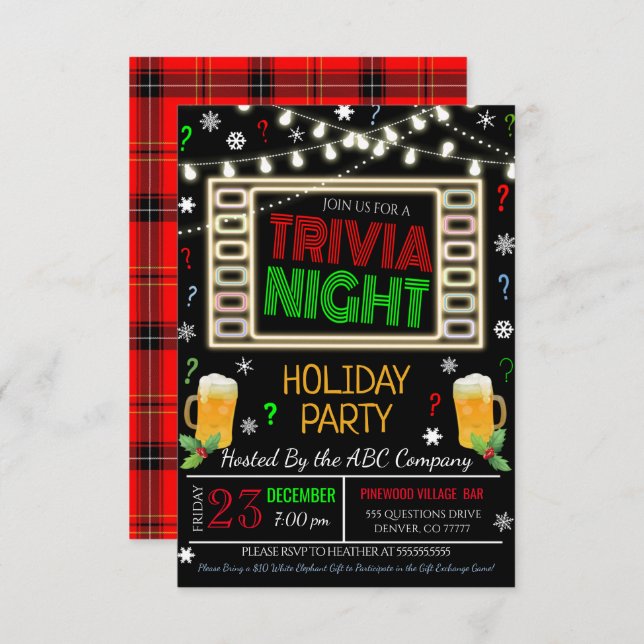 Christmas Trivia Night Party Invitation (Front/Back)