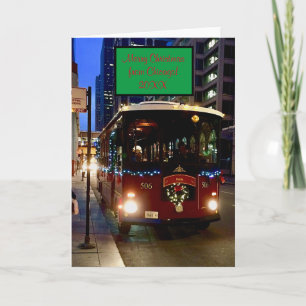 Christmas Trolley In Chicago  Card