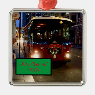 Christmas Trolley In Chicago Metal Tree Decoration