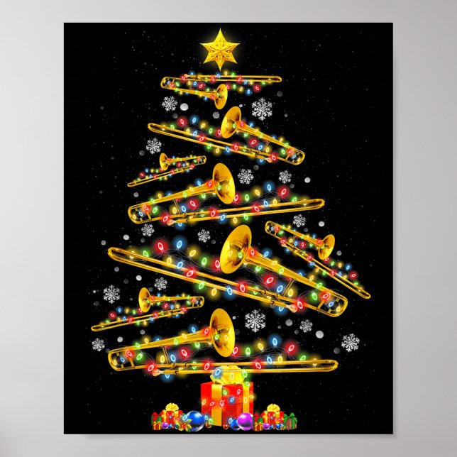 Christmas Trombone Player Xmas Tree Jazz Music Lov Poster (Front)