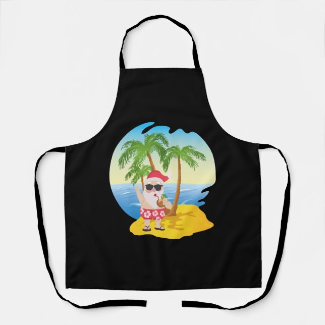 Christmas Tropical Beach Funny Santa Claus Apron (Front)