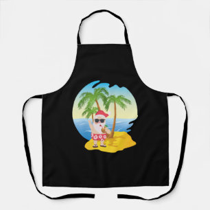 Christmas Tropical Beach Funny Santa Claus Apron